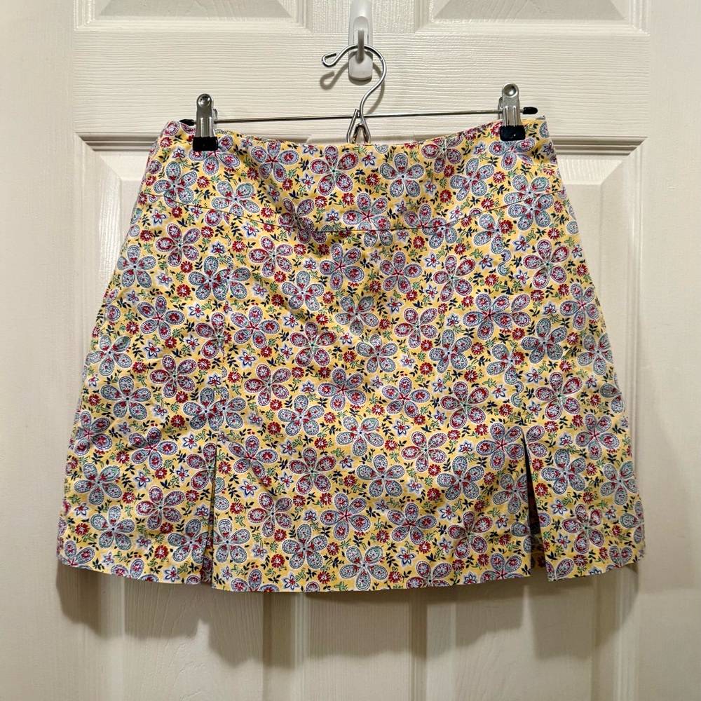 Harold's Yellow Floral Pleated A-Line Mini Skort size 8 Preloved 97% cotton